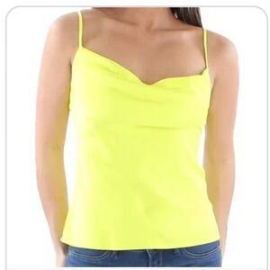 Cowl neck, yellow tank top